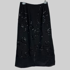 Vintage Ann Taylor 100% Silk Midi Black Skirt sz 6 Sequins Embellished Evening